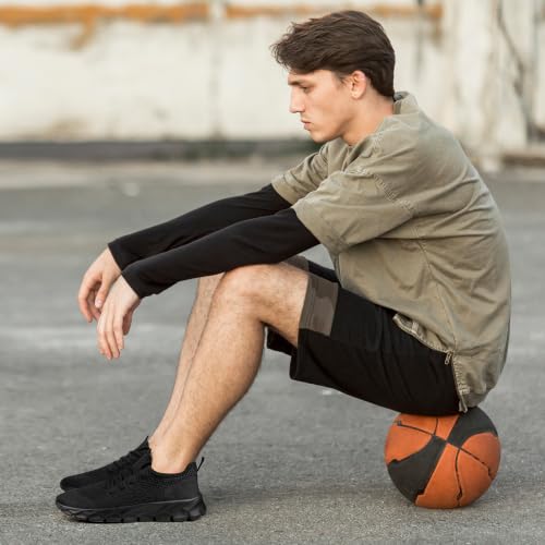 Image of Men Running Shoes Tennis Walking Slip On Fashion Sneakers Black Size 9.5 | for Gym Lightweight Breathable Mesh Sport Shoes