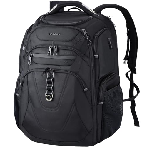 KROSER Mochila para laptop de 18,4 polegadas XXL Mochila escolar de computador para homens/mulheres com bolsos RFID e porta USB, Preto, cinza, 18.4 inch