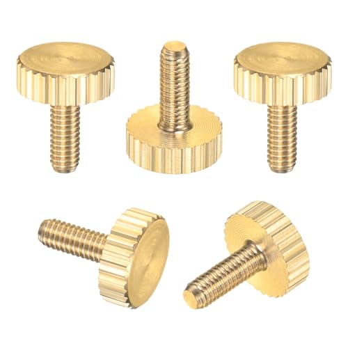 M METERXITY 5-Pack Knurled Thumb Screws, M3x8mm Solid Brass Flat Head Fully Threaded Knobs Bolts Fasteners W Grip for Electronic/Equipment/Industry/Home, Thumbscrew Threaded Knurled Tip