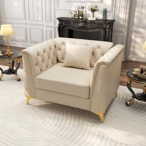 Image of KEIKI 40 inch Faux Leather Chesterfield Sofa with Handmade Button Tufted, Beige