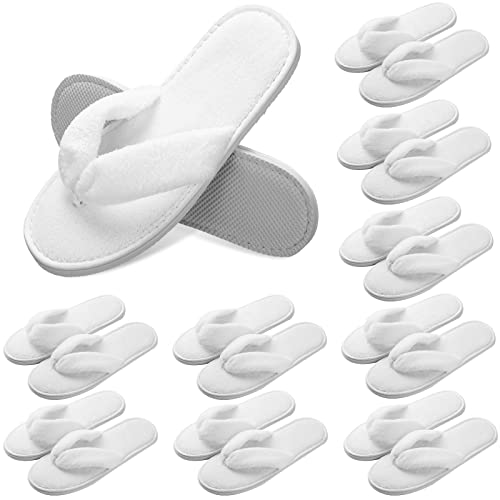Unittype 10 Pairs Spa Slippers Flip Flops Thong Sandal Slippers Soft Coral Fleece for House Guest Hotel