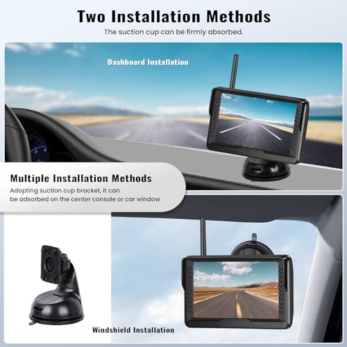 Image of Wireless Backup Camera for Car with 5 inch Monitor Easy Setup IR Night Vision IP69 Waterproof License Plate Reverse Camera DIY Parking Lines Rear View Camera System for Car Truck SUV Pickup Van