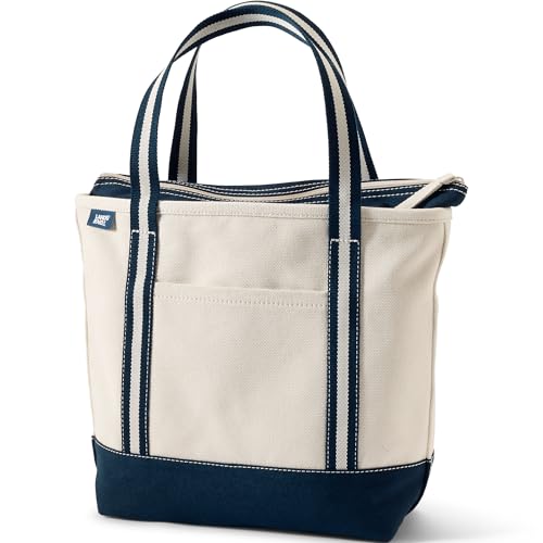 Image of Lands' End Zip Top Long Handle Canvas Tote Bag