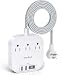Power Strip with USB C, 3 Outlets 4 USB Ports 4.5A Desktop Charging Station, Travel Power Strip Flat Plug and 5ft Braided Extension Cord for Cruise Ship, Home & Office - White