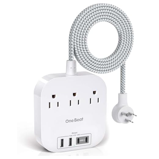 Power Strip with USB C, 3 Outlets 4 USB Ports (22.5W/4.5A) Desktop Charging Station, Flat Plug, 5ft Braided Extension Cord, Non Surge Protector for Travel, Cruise Ship, ETL Listed