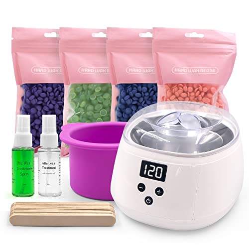 Wax Warmer For Hair Removal, Home Waxing Kit For Women And Men, Hard Wax Kit With 4 Formula Hard Wax Beans For Full Body, Brazilian, Eyebrow, Facial, Armpit, Bikini- Silicone Non-Stick Bowl (White) #TOP9