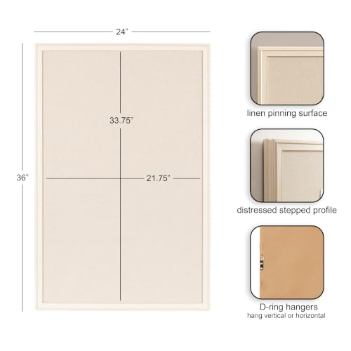 Kate and Laurel Oakhurst Rectangle Framed Linen Fabric Pinboard, 24 x 36, Soft White, Traditional Decorative Bulletin Board with Stepped Profile for Motivational Vision Board or Wall Organization by Kate and Laurel - Used condition - Image 2