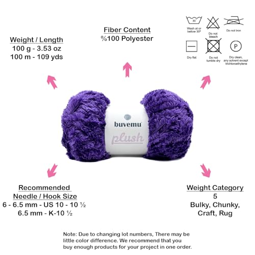 Image of Plush Faux Fur Bulky Yarn, Super Soft Fluffy Fuzzy for Knitting Crocheting Crafting, 100 Gram (3.53 Ounces) 109 Yards (100 Meters) (Violet)