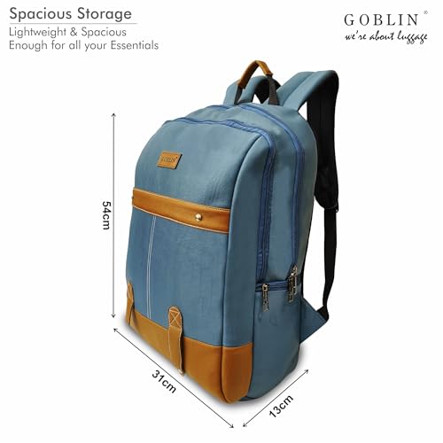 Image of Goblin Vegan Leather Laptop Backpack, 15.6-inch Compatible, Multi-Pocket Design with Padded Straps, blue