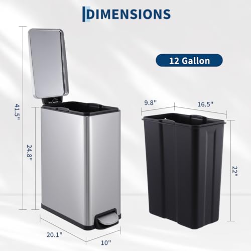 Caneca de basura de acero inoxidable 12 galones con tapa suave miniatura 5