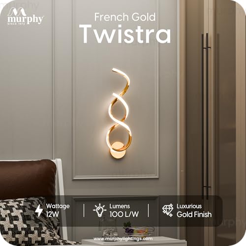 Image of Murphy Twistra Elegant LED Wall Lamp for Home - 2 Years Warranty - Modern Aluminium Light with 3 Color Modes (French Gold, Pack of 2)
