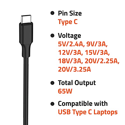 Image of Artis 65W USB Type C Compatible Laptop Adapter with Power Cable