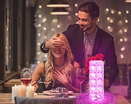 Genyerl Rose Crystal Diamond Table Lamp,Touch Control Rose Crystal Table Lamp,Led Night Light 16 Colors Rechargeable Acrylic Bedside Lamp,Romantic Lighting Decor For Bedroom,Party,Office,Bar #TOP5