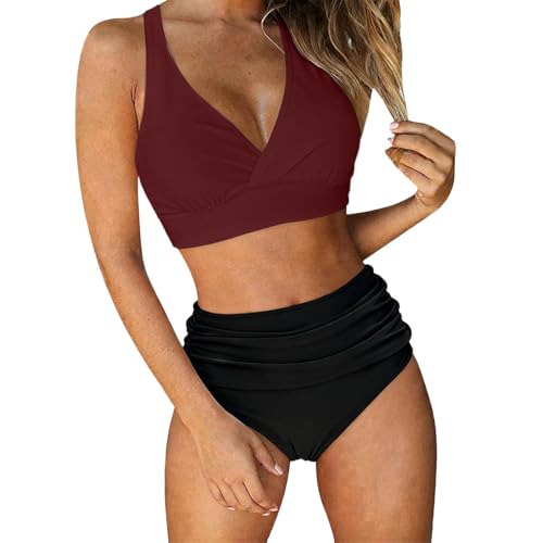 Maillot de bain 2 pièces taille haute au design rétro et tissu extensible