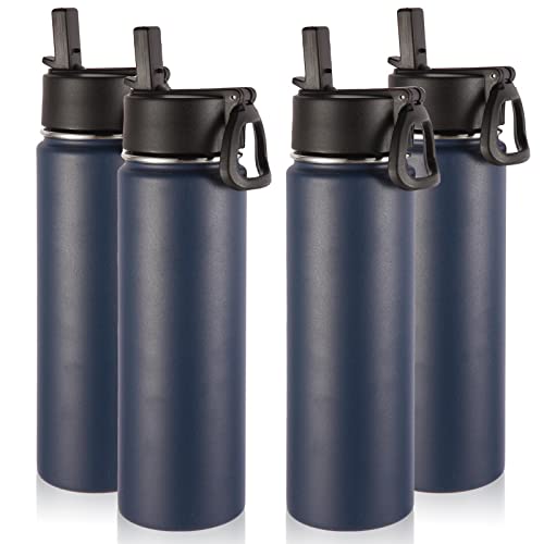 Image of Volhoply Insulated Water Bottles with Straw Bulk 4 Pack, 22 oz Stainless Steel Sports Bottle, Double Walled Vacuum Metal Water Cups with Wide Mouth, Reusable Cold Water Flask for Hiking(Navy,4 Set)