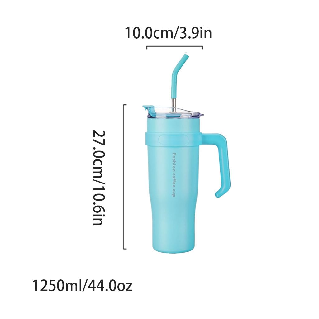 große kapazität 1250 ml Trinkbecher mit extra großem Fassungsvermögen, Edelstahl-Isolierbecher mit Strohhalmdeckel, tragbarer Reisekaffeebecher solide