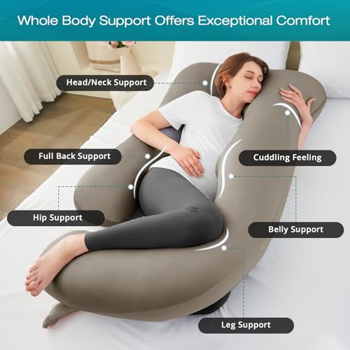 Image of Cooling Pregnancy Pillows for Sleeping, 57'' Full Body Pillow, Linen | Sasttie Maternity Pillow, OEKO-TEX, Down Alternative, Removable Cover, Pregnant Women Must Haves, Maternity Essential