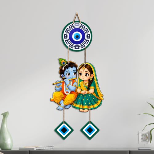 Image of Artvibes Shree Radha Krishna Evil Eye Wall Decor for Home and Office | Nazar Suraksha Hanging for Entrance Living Room Temple | Spiritual Vastu Good Luck Decorative Gift (WH 8578N)