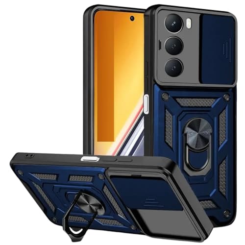 Image of SPAZY CASE Realme Narzo 80x 5G Back Cover | Heavy Duty Hybrid Case with 360 Degree Rotating Finger Ring Holder + Slider Shutter Camera Protection Case for Realme Narzo 80x 5G - Blue