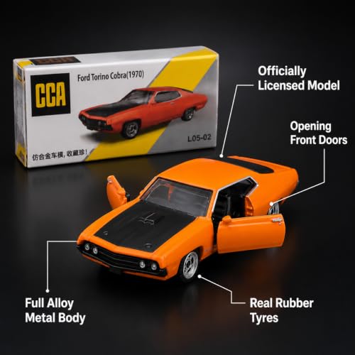 Image of Wizplex CCA Officially Licensed Ford Torino Cobra 1970 1:64 Scale Die Cast Metal Car - Collectible Alloy Classic Muscle with Free-Rolling Wheels, Display Showpiece for Kids 3+ & Car Enthusiasts