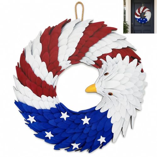 2026 Eagle Flag Wreath 250th Anniversary Patriotic Eagle Wreath Red White and Blue with Stars Independence Day 4th of July Front Door Wall Decor (Medium-2D Round)