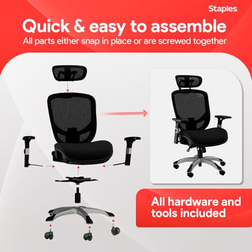 Image of STAPLES Hyken Ergonomic Office Chair Adjustable Lumbar Support with Breathable Mesh, Swivel Desk Chair for Home Office, Black (XL)