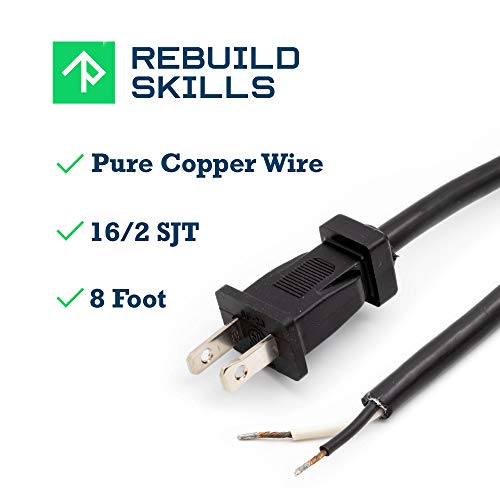 Rebuild Skills Replacement Power Tool Cords For Drills, Sanders, Chop Saws, Grinders, Vacuums, Miter Saws, Appliances, Motors And Power Tools (8' Ft, 16/2) #TOP1