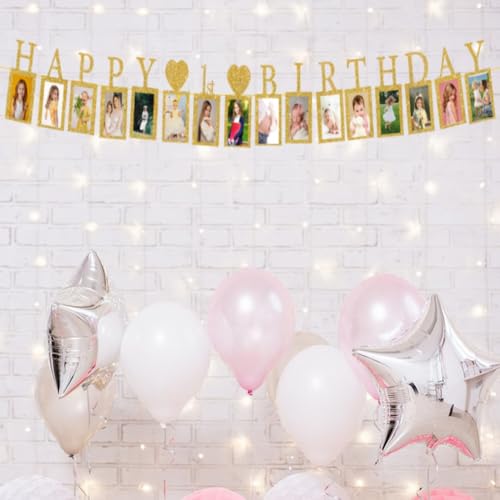 Happy 1st Birthday Photo Banner 1 Year Old Party Decorations, One Birthday Picture Frame Banner First Photo Frame Party Supplies Bunting Decor - image 8