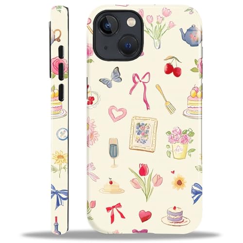 ilikediy for iPhone 13/iPhone 14 Case,HL2 Aesthetic Bow Preppy Collage Hybrid 2 Layer Hard Shell Silicone Protective Pattern Design Case
