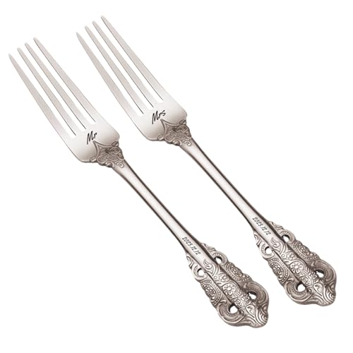 ZZHZBE 2PCS Personalized Custom Wedding Forks With Name Date, 20.8x2.5cm, Silver, ZZ-2057