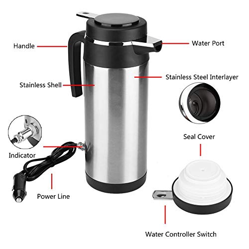 Car Kettle Thermos Heating Kettle Water, 1200Ml 12V/24V Car Electric Heating Cup Stainless Steel Electric In-Car Kettle Travel Thermoses Heating Water Bottle(24V) Other Electrical Appliances #TOP2