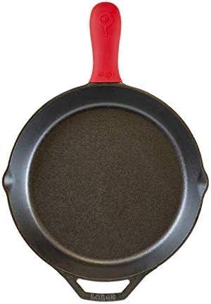 Lodge Pre-Seasoned Cast Iron Skillet with Assist Handle Holder, 12", Red Silicone & Tempered Glass Lid (12 Inch) – Fits 12 Inch Cast Iron Skillets and 7 Quart Dutch Ovens