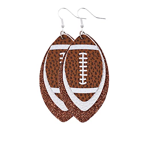 Colorful Layered Football Dangle Earrings Glitter Sports Lover Leather Earrings for Women Girls Jewelry