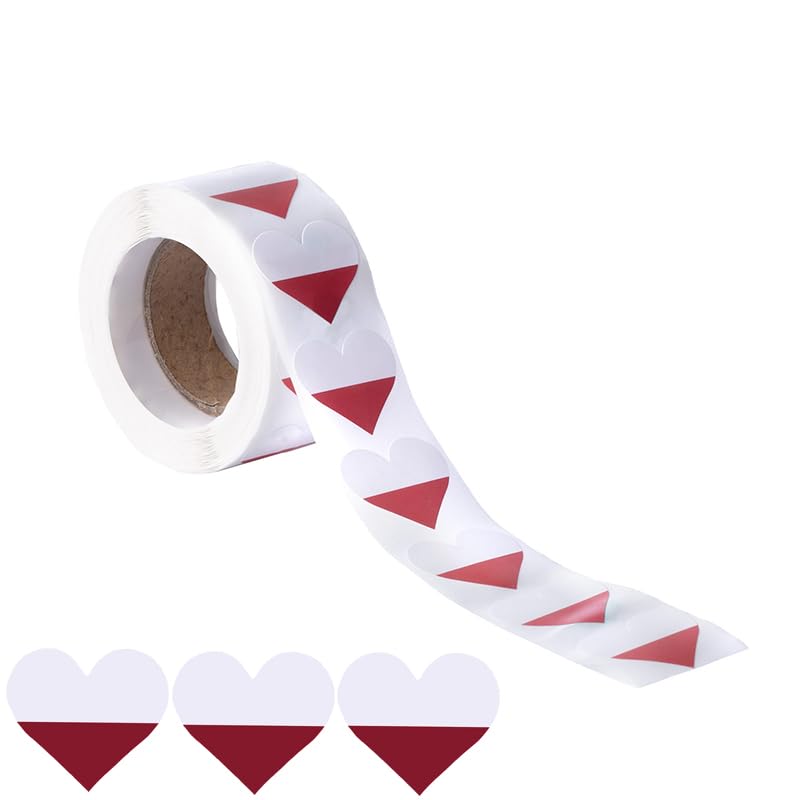 500pcs a Roll Poland Flag Heart Shape Stickers for Events Flag Heart Shaped Stickers on a Roll (Poland)