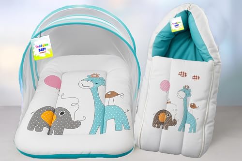 Image of Toddylon Baby Bedding Set New Born Baby Bed | Bag | Mattress | Mosquito Net | Insect Protector | Infants Carry Bed (2PCS Set) (0-6 Months) Blue