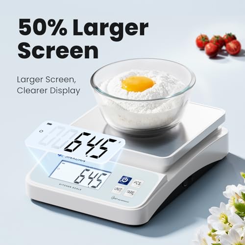 Image of Digital Kitchen Scale 11lb /5kgx0.1g Waterproof Food Scales for Kitchen Rechargeable Food Weighing Scale with LCD Display, Large Food Scale Grams and Ounces for Baking, Cooking, Weight Loss, Meal Prep