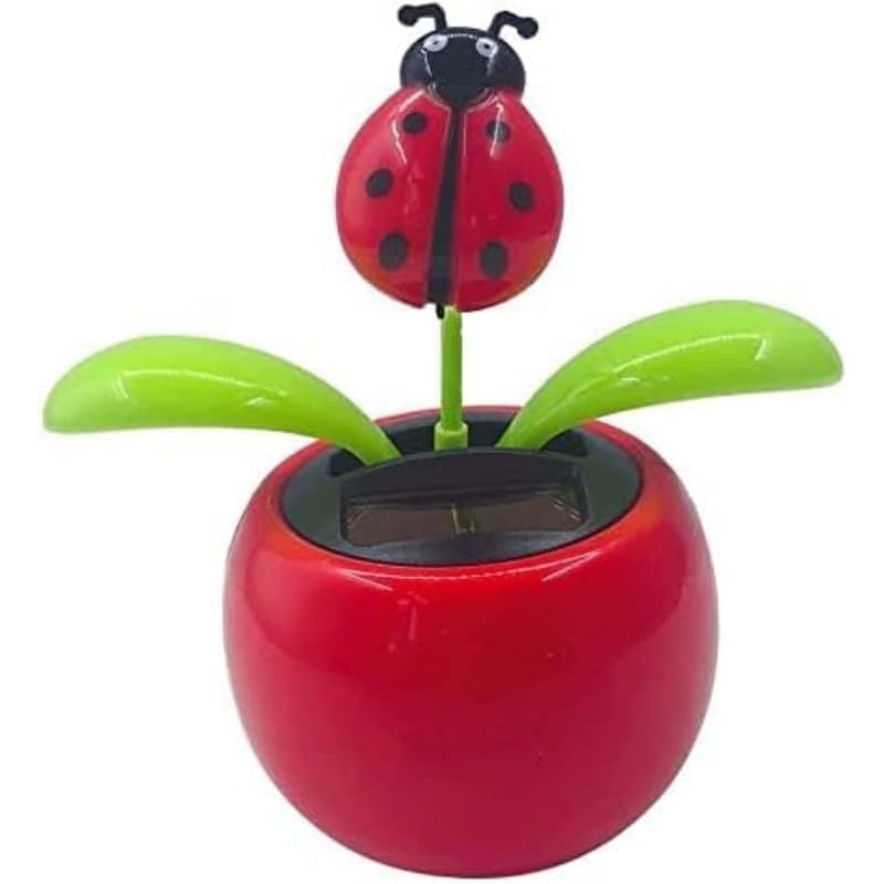 LeFangGangChan Figurine de fleur dansante à énergie solaire, décoration de tableau de bord de voiture, rebord de fenêtre, table et bureau (coccinelle)