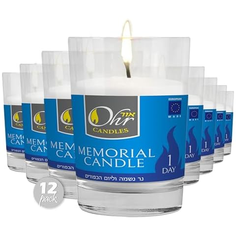 Ohr Candles Yahrzeit Memorial Candles - 1 Day Yahrzeit Candle - Yartzeit Candles 24 Hour Yom Kippur Jewish Candles in Glass Tumbler - 12 Pack Cover