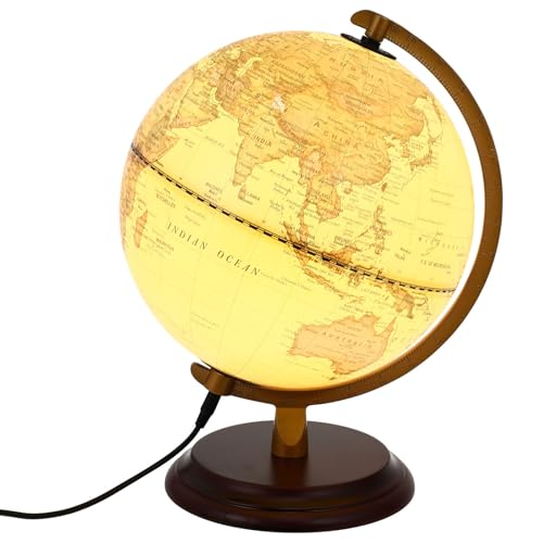 TOYANDONA Globo Terráqueo de Escritorio Retro 20 CM con Luz LED USB Herramienta Didáctica Escolar y Decoración de Oficina para Hogar y Aula