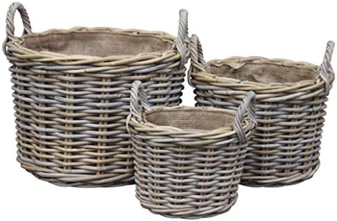 Round Kindling/Storage Basket, Hessian Lined, Excellent Quality, Very Strong Kuba Rattan (Medium)