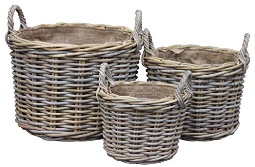 Round Kindling/Storage Basket, Hessian Lined, Excellent Quality, Very Strong Kuba Rattan (Medium)