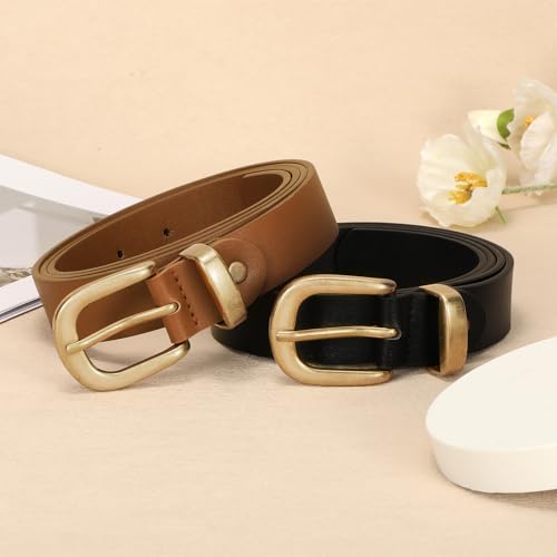 2 Packs Womens Belts for Jeans Ladies Belt for Dresses Fashion Leather Belt with Gold Buckle4