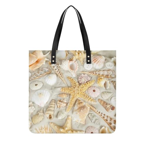 Sac à main shopper pour femmes motif coquillages grand tote bag de voyage 39x39cm