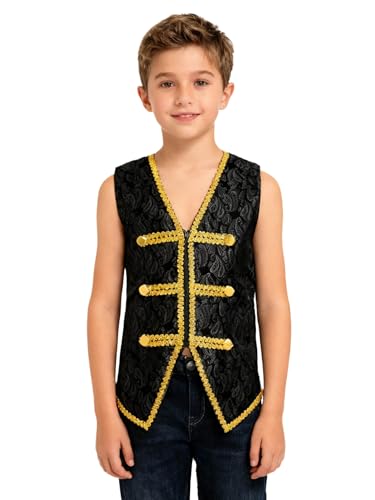 TiaoBug Chaleco Gótico Steampunk Para Niños Chaleco Elegante Cuello En V Chaqueta De Caballero Disfraz De Príncipe Medieval Negro 5-6 años