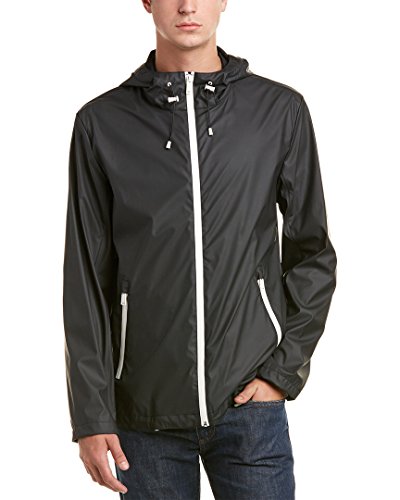 Cole Haan Men's Rubberized Seam Sealed Hooded Rain Jacket, Black, Large