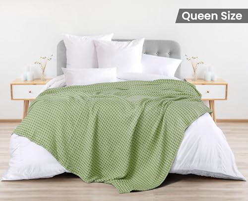 Image of Utopia Bedding 100% Cotton Waffle Weave Blanket Queen Size for Bed - Lightweight, Breathable Summer Blankets Soft and Cozy, Gifts for Women Home Room Decor (Sage Green, 90x90 Inch)