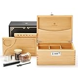 GLENCREAG Stash Box with Rolling Tray, Smell Proof Large Bamboo Storage Box with Lock, Decorative Box Set Includes Glass Jars & Grinder, Great Gift for Men Women