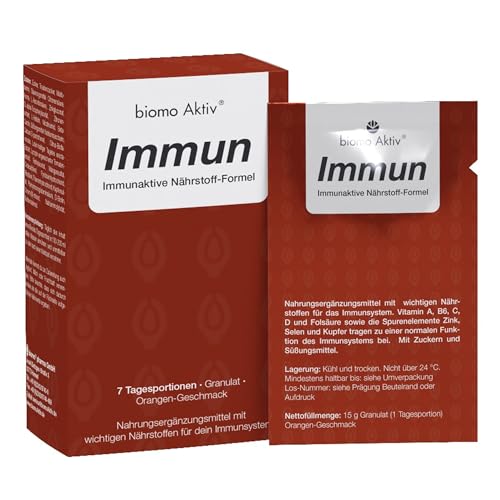 Biomo Aktiv Immun Granulat 7 Beutel – bei erhöhtem Nährstoffbedarf für das Immunsystem, mit Vitamin C, D, Zink, Selen, Kupfer, Folsäure, Antioxidantien & Schleimhautschutz im Atemtrakt