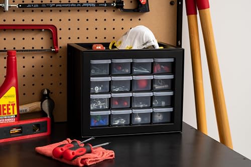 Image of IRIS USA 16-Drawer Small Drawer Organizer, Made in USA, Stackable Teacher Toolbox For Crafts, Crayons, Beads, Building Bricks, Water Packets, Screws, Hardware, Desk & Garage Storage, Black