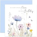 Old English Co. Very Special Mum Birthday Wishes Card - Happy Birthday Card for Her - Watercolour Artwork Flower Meadow Female Birthday Card for Family | Blank Inside